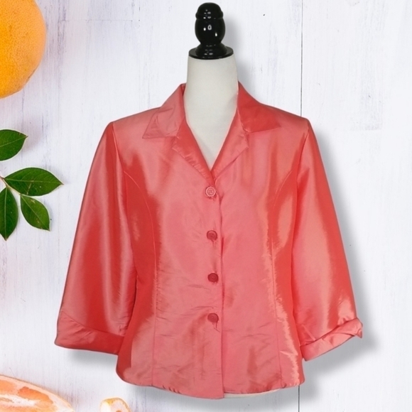 Red Coral Collection Crinkle Button Up Blouse - Picture 1 of 8